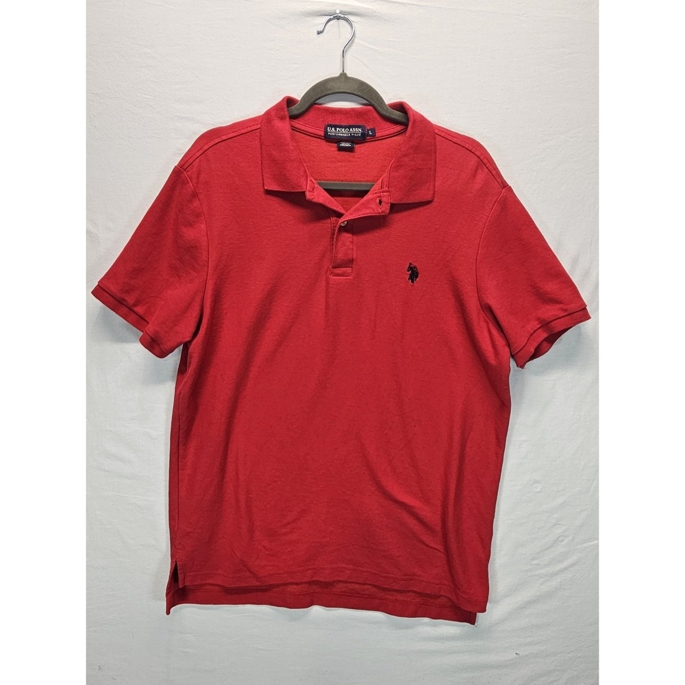 U.S. Polo Assn. Performance Pique Polo Shirt Men's Size L Poppy Red Stretch